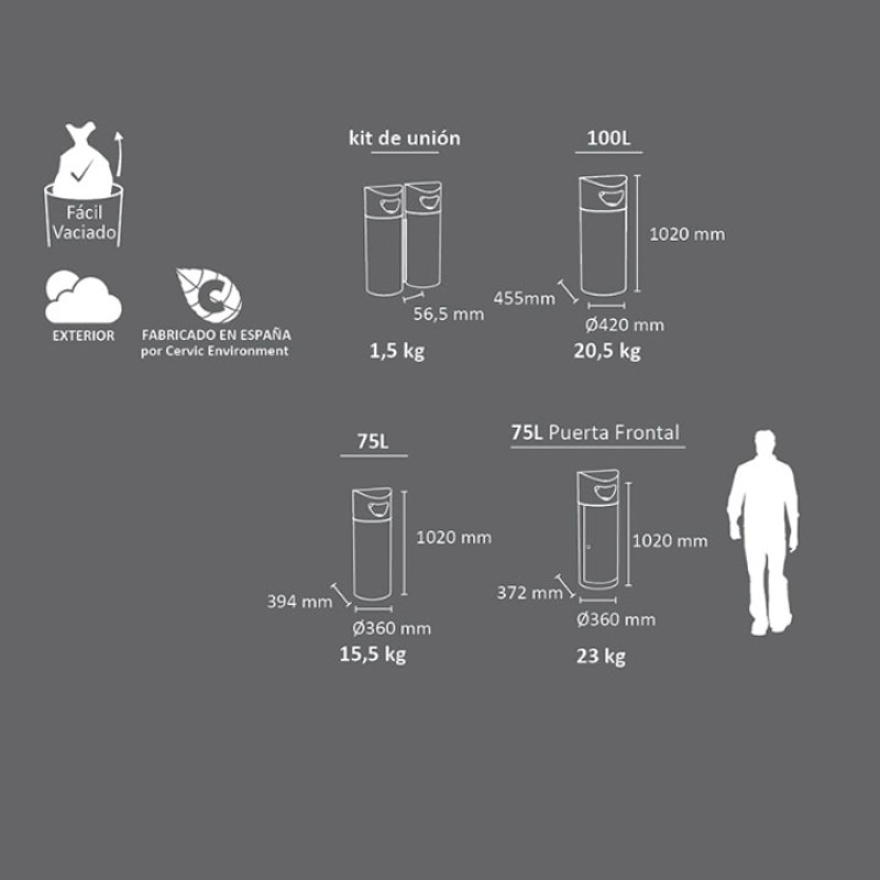 Paperera de reciclatge exterior Boston Selectiva 75 L i 100 L